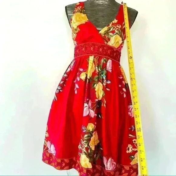 FOREVER 21  FLORAL Y2K MULTICOLORED SLEEVELESS SILKY RED DRESS SIZE SMALL - Picture 10 of 12